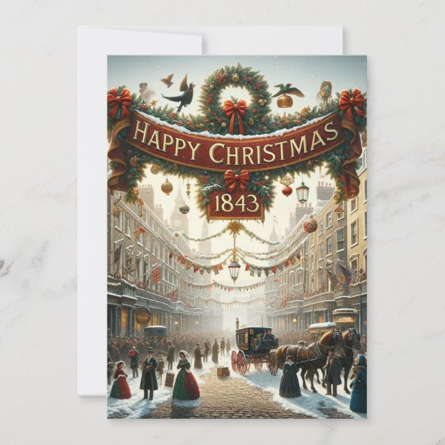 Tarjeta Festiva Cartas "Navidades felices" inspiradas en Dickensia (Anverso)