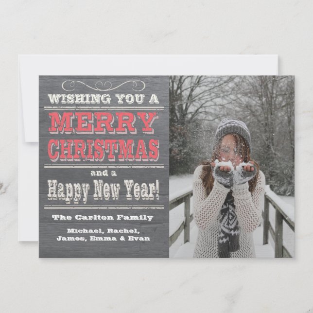 Tarjeta Festiva Cartas rusas de fotos navideñas rojas (Anverso)