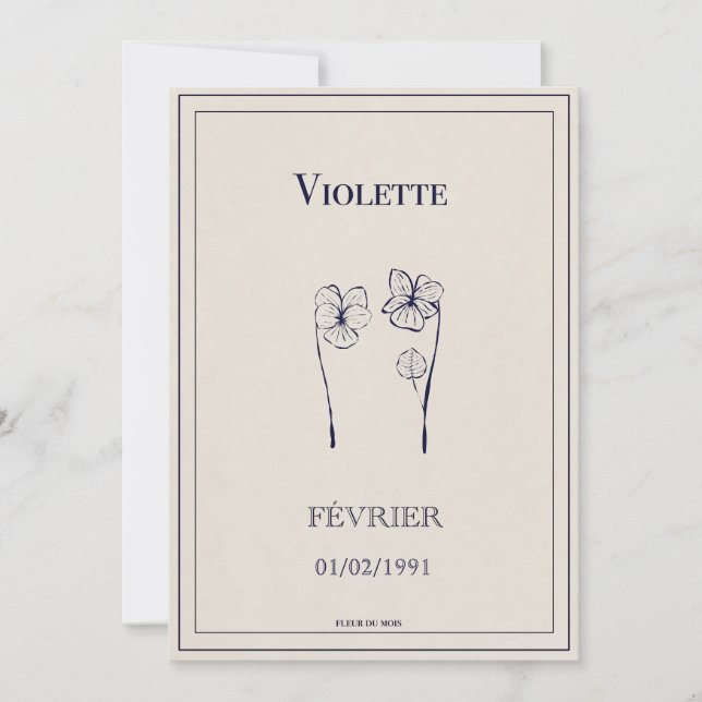 Tarjeta Festiva Carte cadeau fleur de naissance février violette (Anverso)