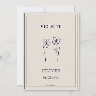 Tarjeta Festiva Carte cadeau fleur de naissance février violette