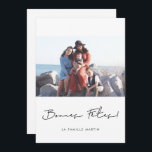Tarjeta Festiva Carte de voeu foto Bonnes fêtes à personnaliser<br><div class="desc">Un estilo simple et élégant pour cette carte de voeu en français,  foto de avec votre personalizada.</div>