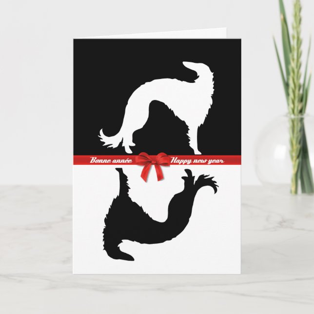 Tarjeta Festiva Carte de voeux Barzoï YIN (Anverso)