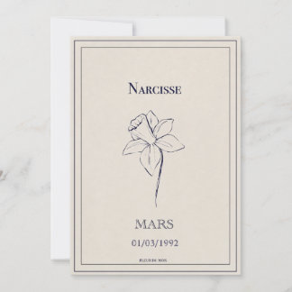 Tarjeta Festiva Carte fleur de naissance du mois de mars narcisse