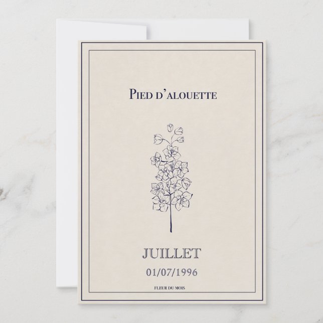 Tarjeta Festiva Carte fleur de naissance juillet pied d’alouette (Anverso)