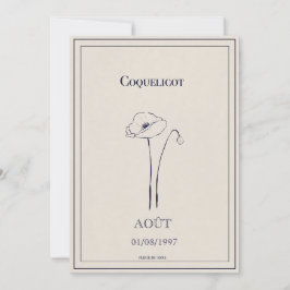 Tarjeta Festiva Carte fleur de naissance mois d’août coquelicot 