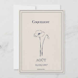 Tarjeta Festiva Carte fleur de naissance mois d’août coquelicot 