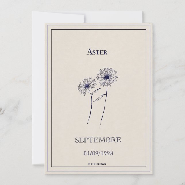 Tarjeta Festiva Carte fleur de naissance mois de septembre aster. (Anverso)