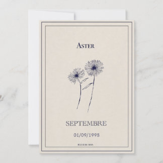 Tarjeta Festiva Carte fleur de naissance mois de septembre aster.