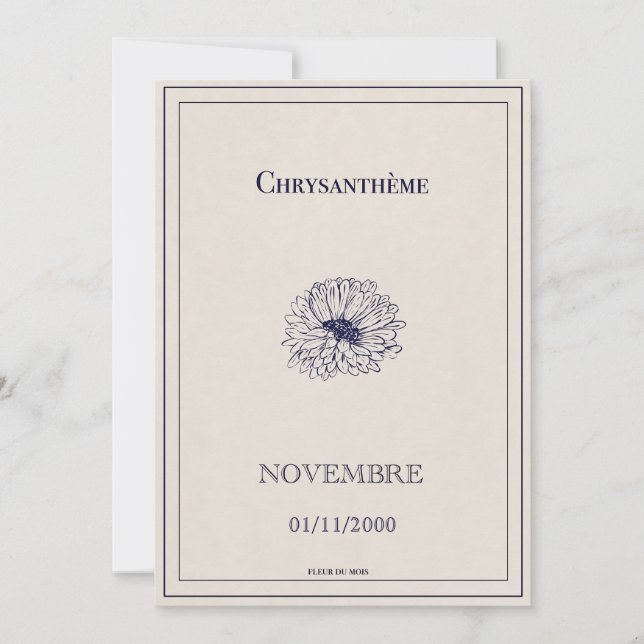 Tarjeta Festiva Carte fleur de naissance novembre, chrysanthème  (Anverso)