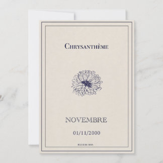 Tarjeta Festiva Carte fleur de naissance novembre, chrysanthème 