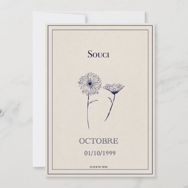 Tarjeta Festiva Carte fleur de naissance octobre, soucis (Anverso)