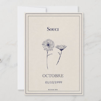 Tarjeta Festiva Carte fleur de naissance octobre, soucis