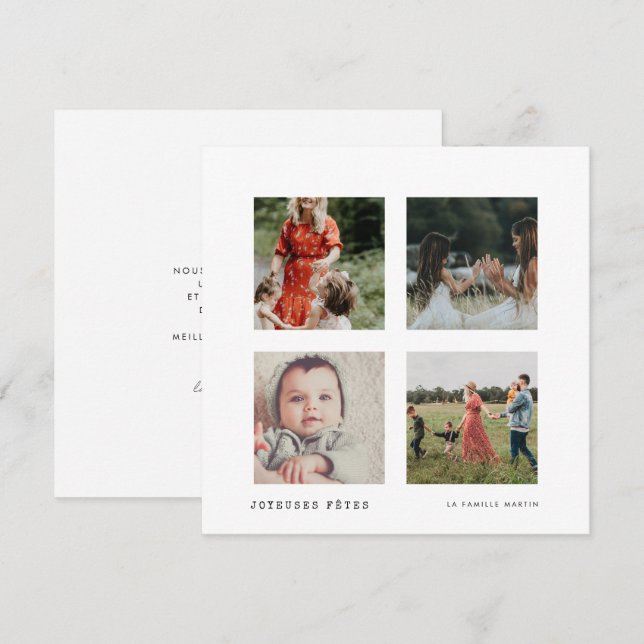 Tarjeta Festiva Carte Noël Joyeuses Fêtes Collage 4 fotos (Anverso / Reverso)