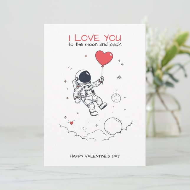 Tarjeta Festiva Carte Saint-Valentin - "Love You to the Moon" (Anverso de pie)