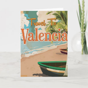 Tarjeta Festiva Cartel antiguo de vacaciones de Valencia, España