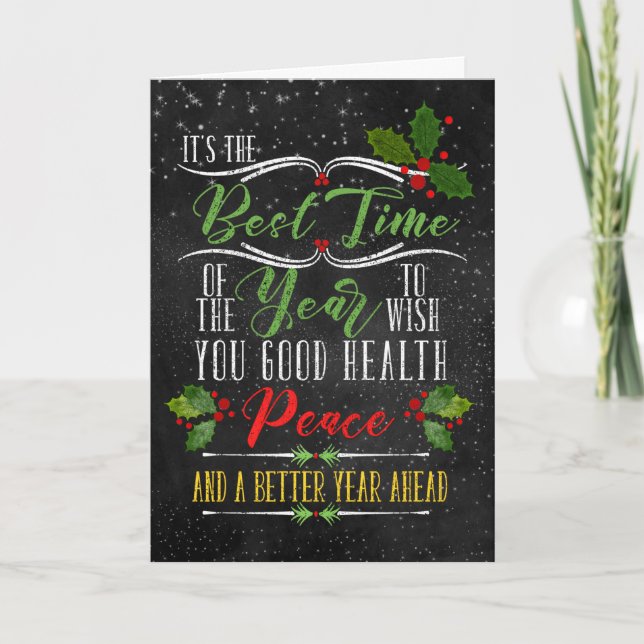 Tarjeta Festiva Cartel de vacaciones de paz y mejor año (Anverso)