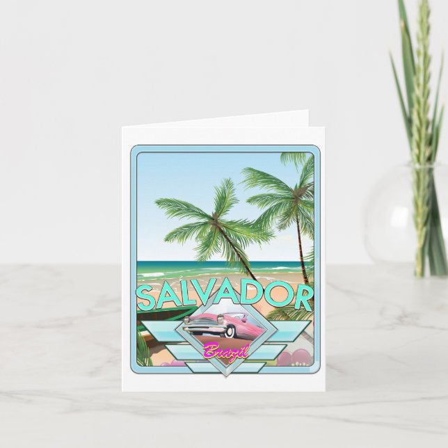 Tarjeta Festiva Cartel de viaje al estilo de Salvador Brasil.