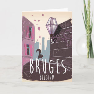 Tarjeta Festiva cartel de viaje de dibujos animados de Brujas, Bél