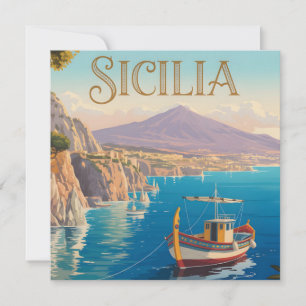 Tarjeta Festiva Cartel de viaje de estilo vintage para Sicilia Ita