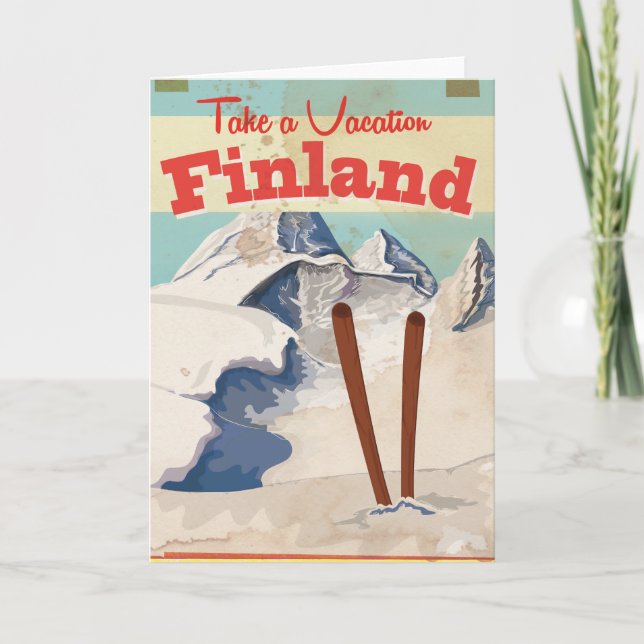 Tarjeta Festiva Cartel de viaje de Finlandia de época (Anverso)