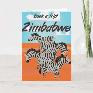 Tarjeta Festiva Cartel de viaje vintage de cebra de Zimbabue