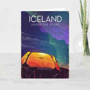 Tarjeta Festiva Cartel de viaje vintage de Islandia 'bajo las estr