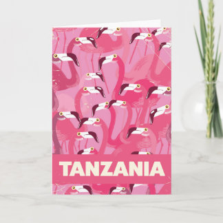 Tarjeta Festiva Cartel retro de viaje de flamencos de Tanzania
