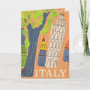Tarjeta Festiva Cartel vintage de viaje torre inclinada de Pisa
