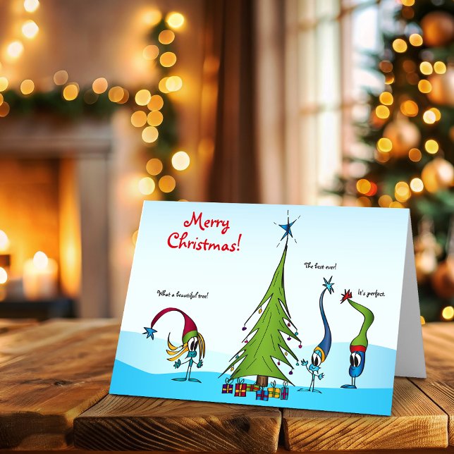 Tarjeta Festiva Carteles de felicitación de personajes navideños (Take a look at this most excellent cartoon Christmas card!)