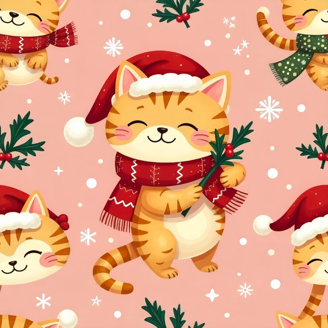 Tarjeta Festiva Cartoon Cat  (Cute Christmas Cat!)