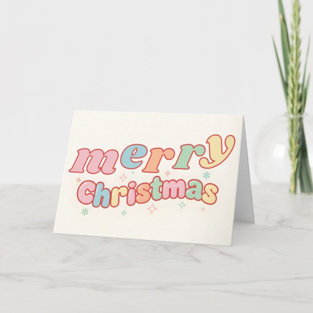 Tarjeta Festiva Cartoon Retro Kids Merry Christmas (Anverso)