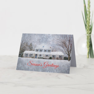 Tarjeta Festiva Casa abierta rústica del invierno del país