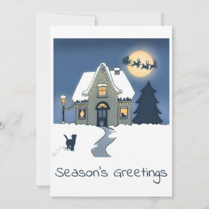 Tarjeta Festiva Casa acogedora en la noche de Navidades Snowy