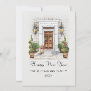 Tarjeta Festiva Casa de acuarela personalizado y Año Nuevo de perr