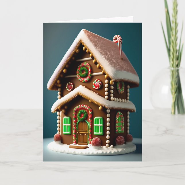 Tarjeta Festiva Casa de dos pisos única de pan de jengibre (Anverso)