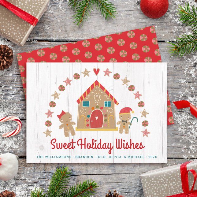 Tarjeta Festiva Casa de Gingerbread Cute Dulce Deseos De Madera Rú (Choose from 3 colors!)