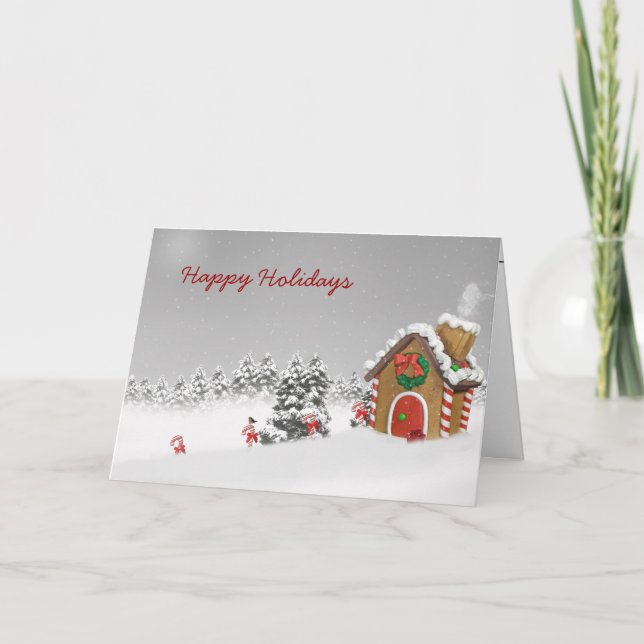 Tarjeta Festiva Casa De Gingerbread En Nieve (Anverso)