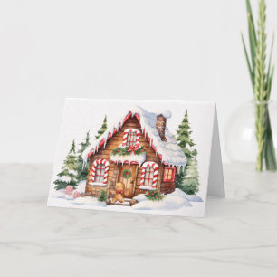 Tarjeta Festiva Casa de Gingerbread para Navidades Cuidados