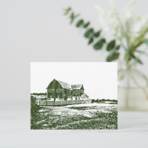 Tarjeta Festiva Casa de granja estilo grabado en madera paisaje ru