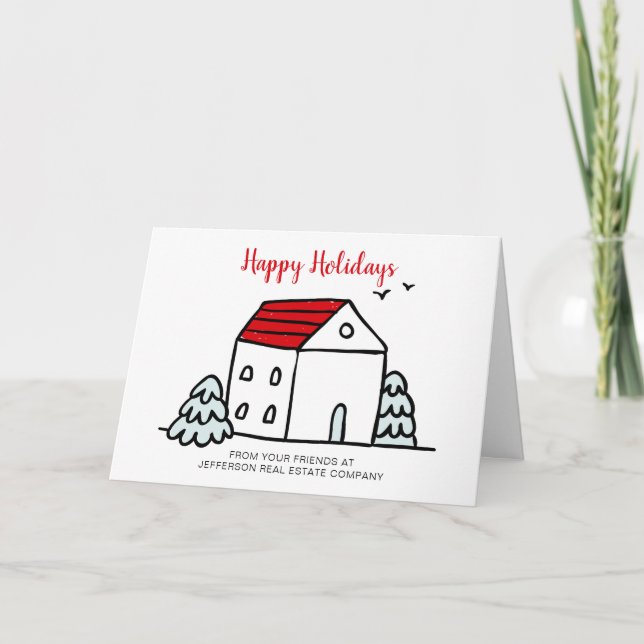 Tarjeta Festiva Casa de Invierno Cute Inmobiliaria (Anverso)