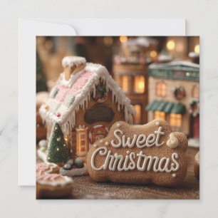 Tarjeta Festiva Casa de Jengibre Acogedora y "Dulce Navidad"