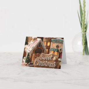 Tarjeta Festiva Casa de Jengibre Acogedora y "Dulce Navidad"