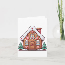 Tarjeta Festiva Casa de Jengibre Festiva con Corazones