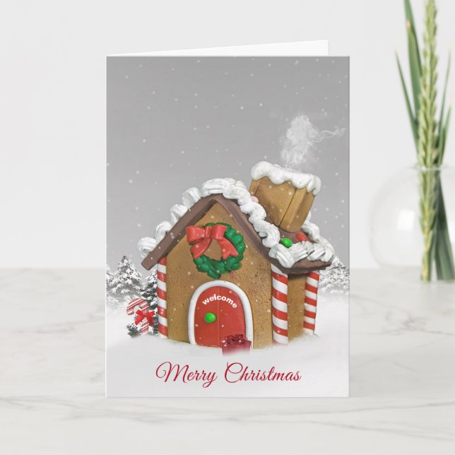 Tarjeta Festiva Casa de los navidades Gingerbread (Anverso)