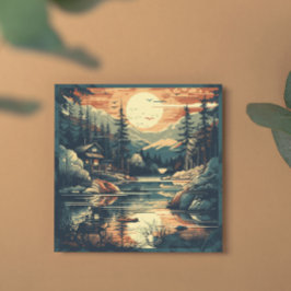 Tarjeta Festiva Casa de montaña Escandinavia Retro Art