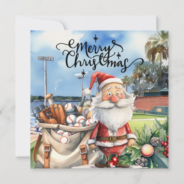Tarjeta Festiva Casa de Navidades de Béisbol para Vacaciones: Flor (Anverso)