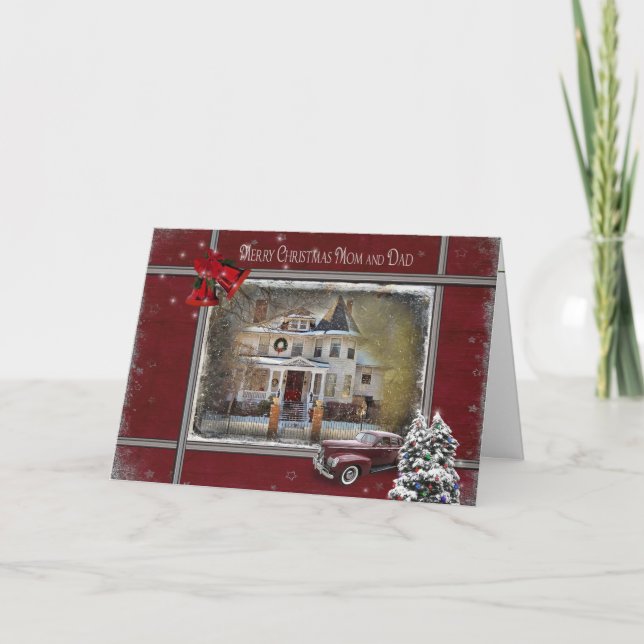 Tarjeta Festiva Casa de Navidades de Victoria para mamá y papá (Anverso)