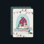 Tarjeta Festiva Casa de Navidades del Globe de nieve y festividad<br><div class="desc">Esta bonita tarjeta de fotos de vacaciones para Navidades presenta un globo de nieve con una casa, un muñeco de nieve y un auto sobre fondo de crema. El reverso cuenta con un fondo verde con patrones de nieve blancos. Personalízalo para tus necesidades. Puedes encontrar productos coincidentes en mi tienda....</div>