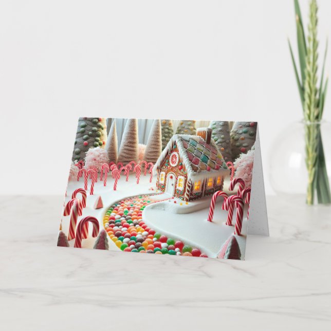 Tarjeta Festiva Casa de pan de jengibre con caña de candy (Anverso)