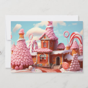 Tarjeta Festiva Casa de pan de jengibre de fantasía con dulces 1